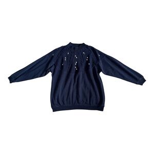 Navy Blue Sweater with Embellishments
